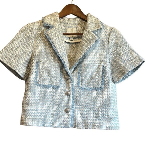 Joie Womens Tweed Short Sleeve Jacket Blue Small Petite Career - Picture 1 of 4